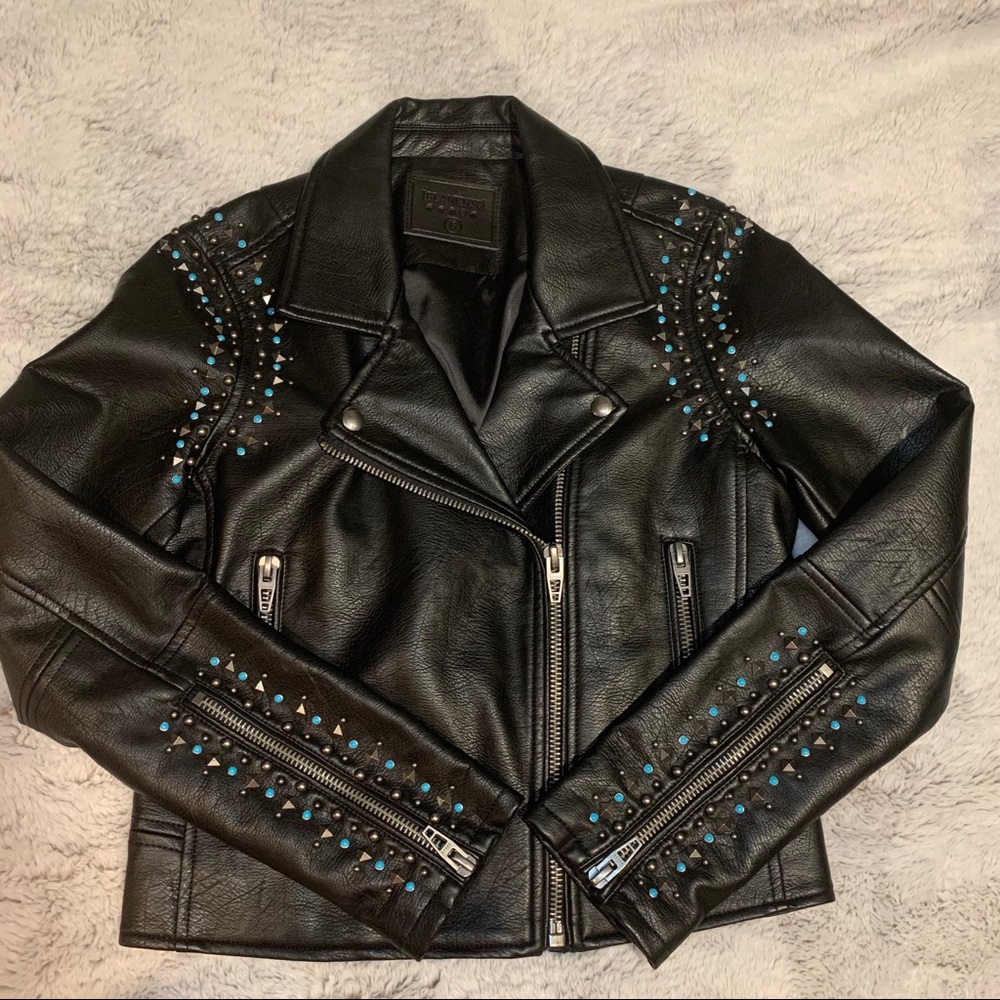 Turquoise stud vegan leather MOTO Jacket BLANKNYC
